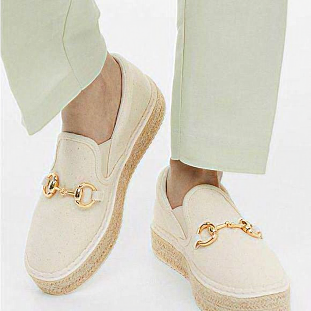 H&M Cream Espadrille Platform Loafers with Gold Hardware